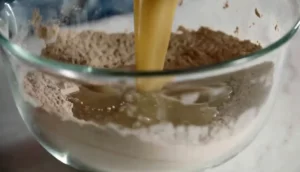 flour mixture add the egg mixture